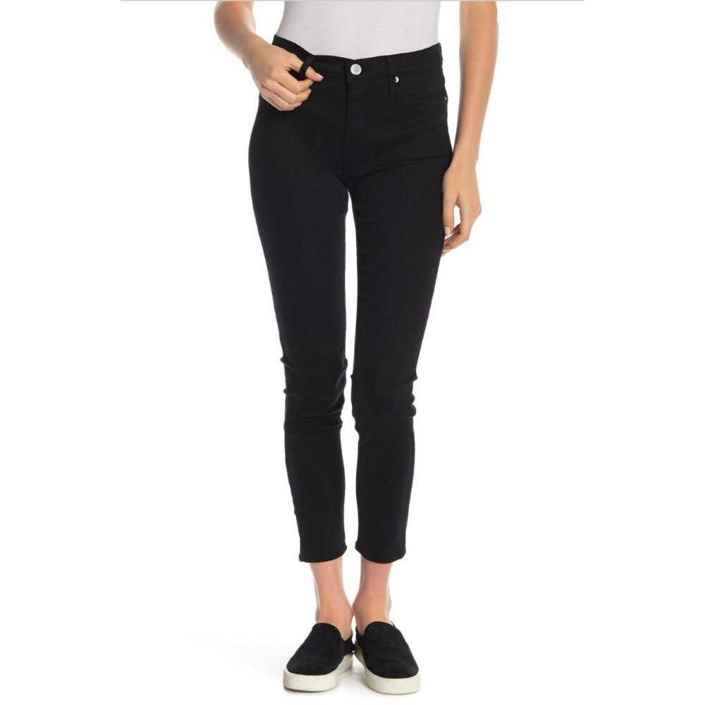 Hudson Natalie Super Skinny Mid Rise Raw Hem Jeans Black Stretchy 29 NWOT